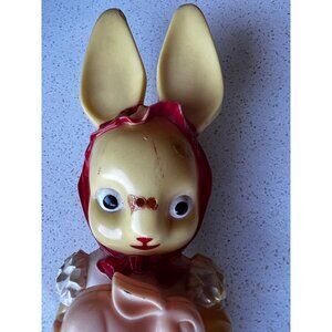 Vintage Knickerbocker Celluloid Bunny Bank Holding Toy Bunny